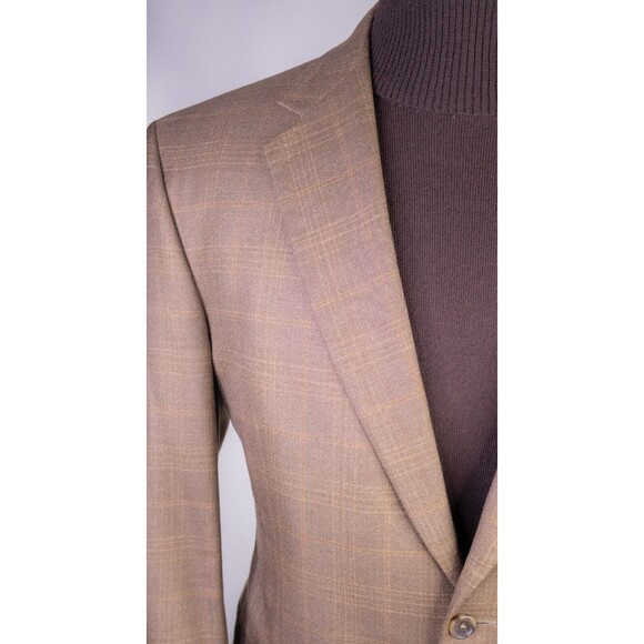 Jos A Bank Blazer Sz 42R Windowpane Beige Sports Coat Suit Jacket Wool/Silk EUC - Picture 5 of 14